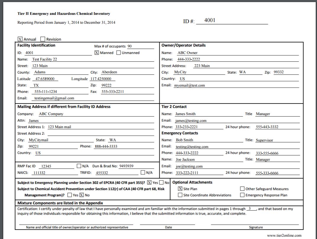 Tier 2 Chemical Inventory Reporting